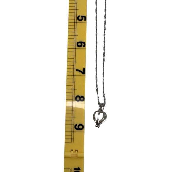 Sterling Silver Singapore Chain Cage Pendant Necklace with White Faux Pearl - Picture 4 of 5